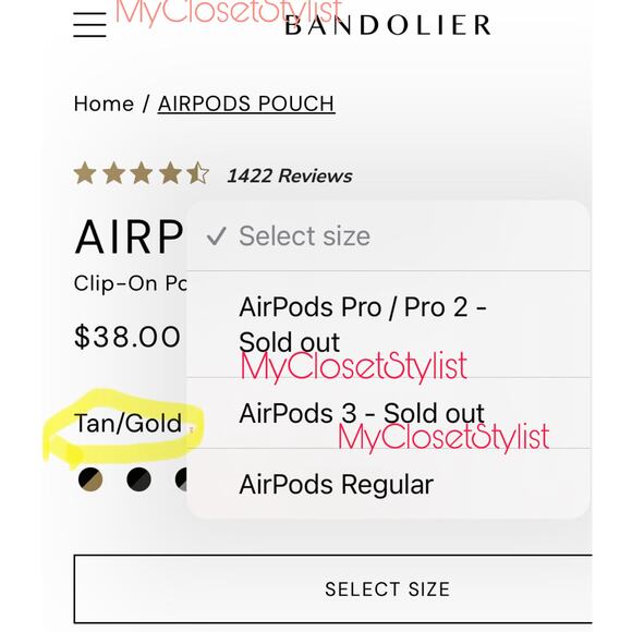 BANDOLIER AirPods Pro & Pro 2 Tan Case NEW RETIRED! Smooth Leather Gold Hardware - Picture 4 of 9